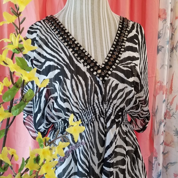 🌻🌺🌻VANITY ZEBRA STRIPED SHEER BLOUSE!! - Picture 3 of 8